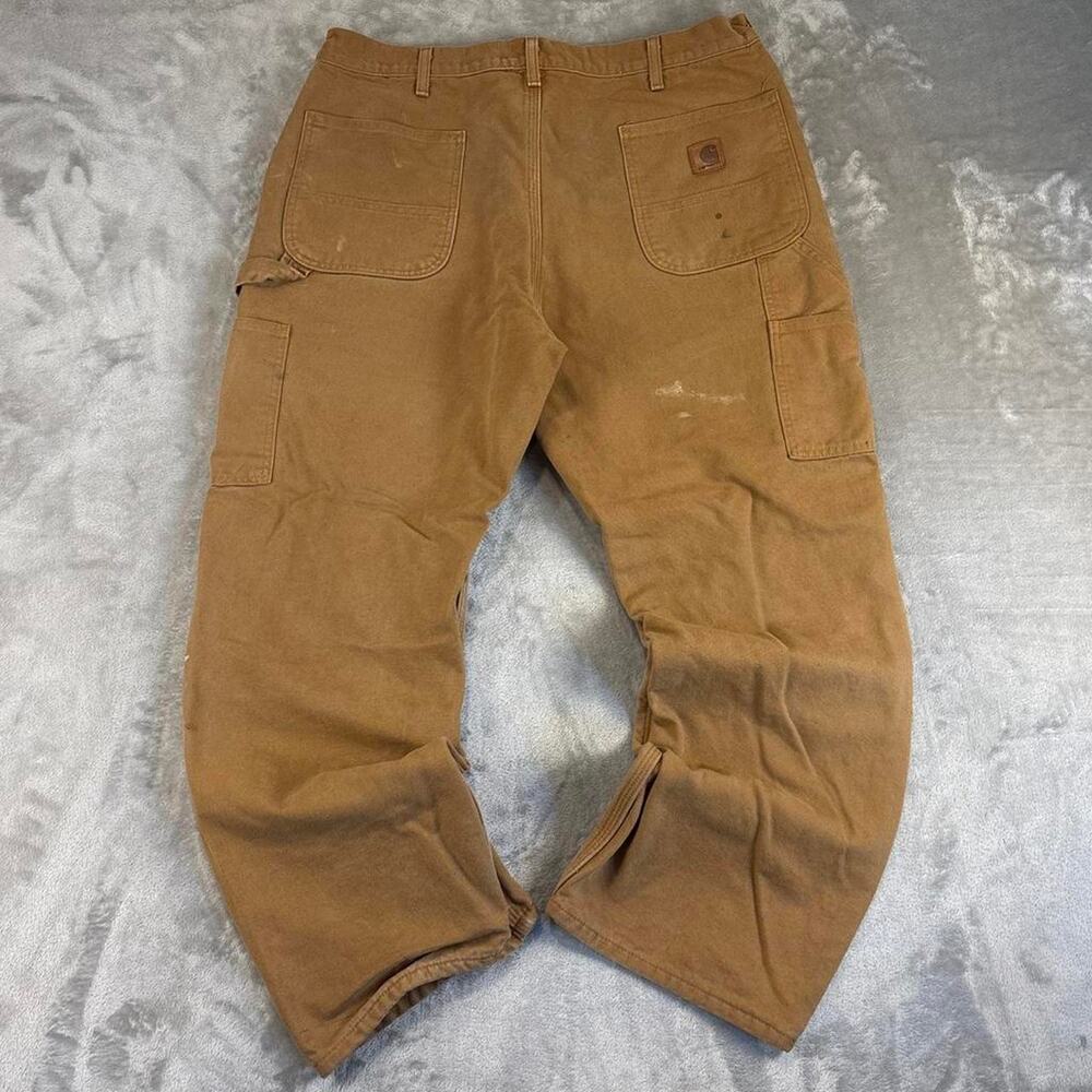 Carhartt B111 BRN Flannel Lined Duck Canvas Work Pants 38x30 Brown Distressed